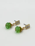 Gold Rhinestone Stud Earrings with Green Crystals
