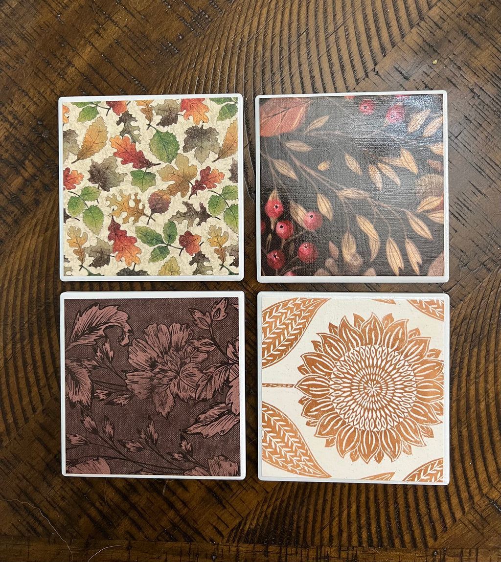 Handcrafted Fall Tile Coaster Set
