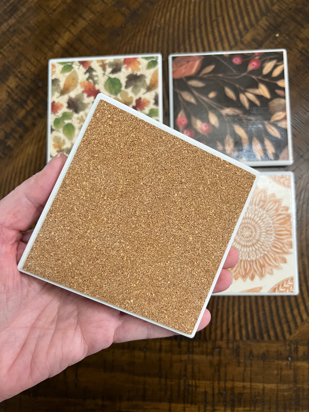 Handcrafted Fall Tile Coaster Set