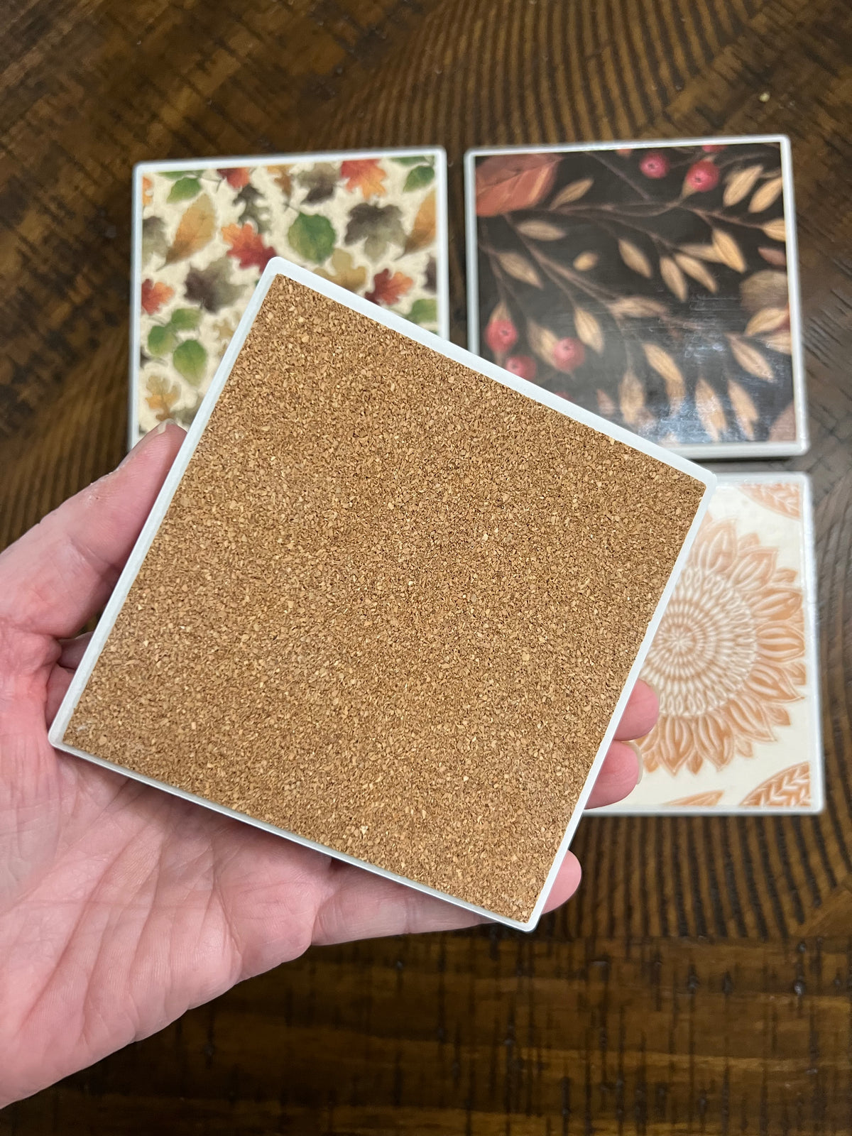 Handcrafted Fall Tile Coaster Set