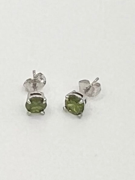 Sterling Silver Genuine Peridot Round Stud Earrings
