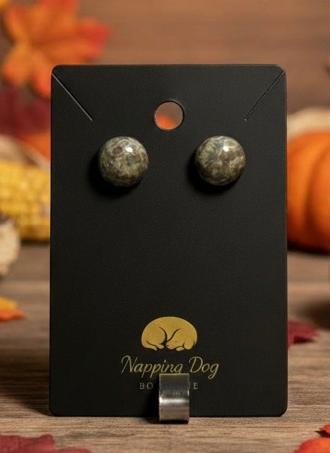 Frog Eye Jasper Round Stud Earrings – Natural Stone Earrings