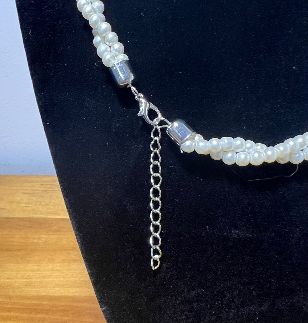 Triple-Strand Pearl Necklace – Silver Tone Adjustable