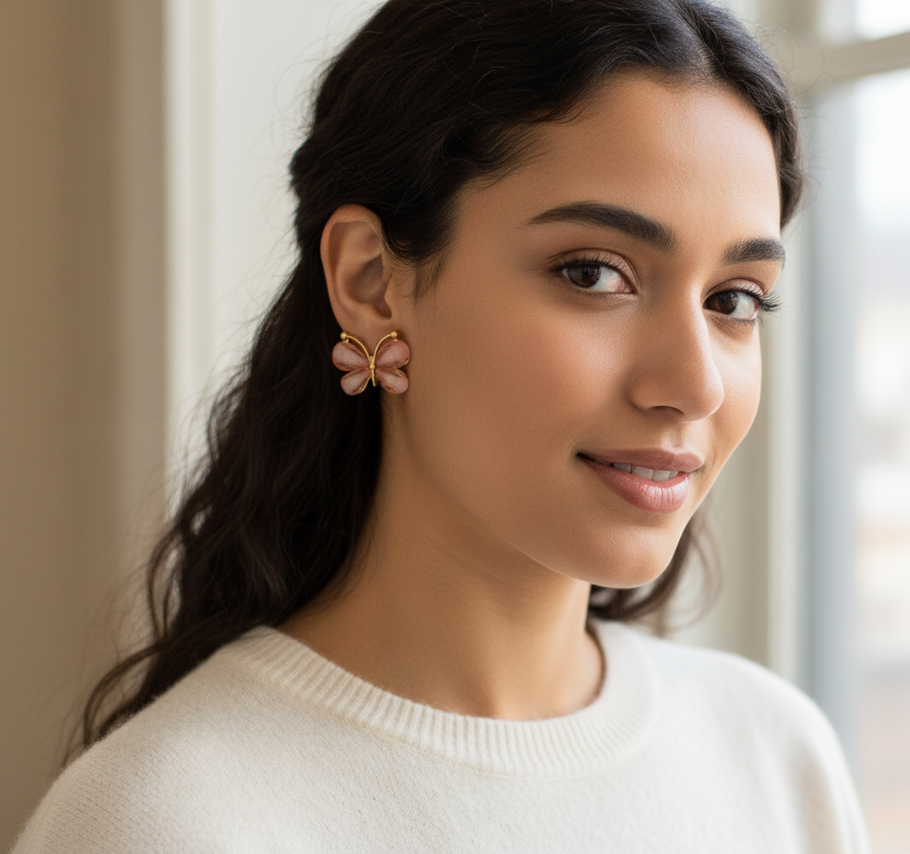 Gold Tone and Resin Butterfly Earrings - Multiple Colors