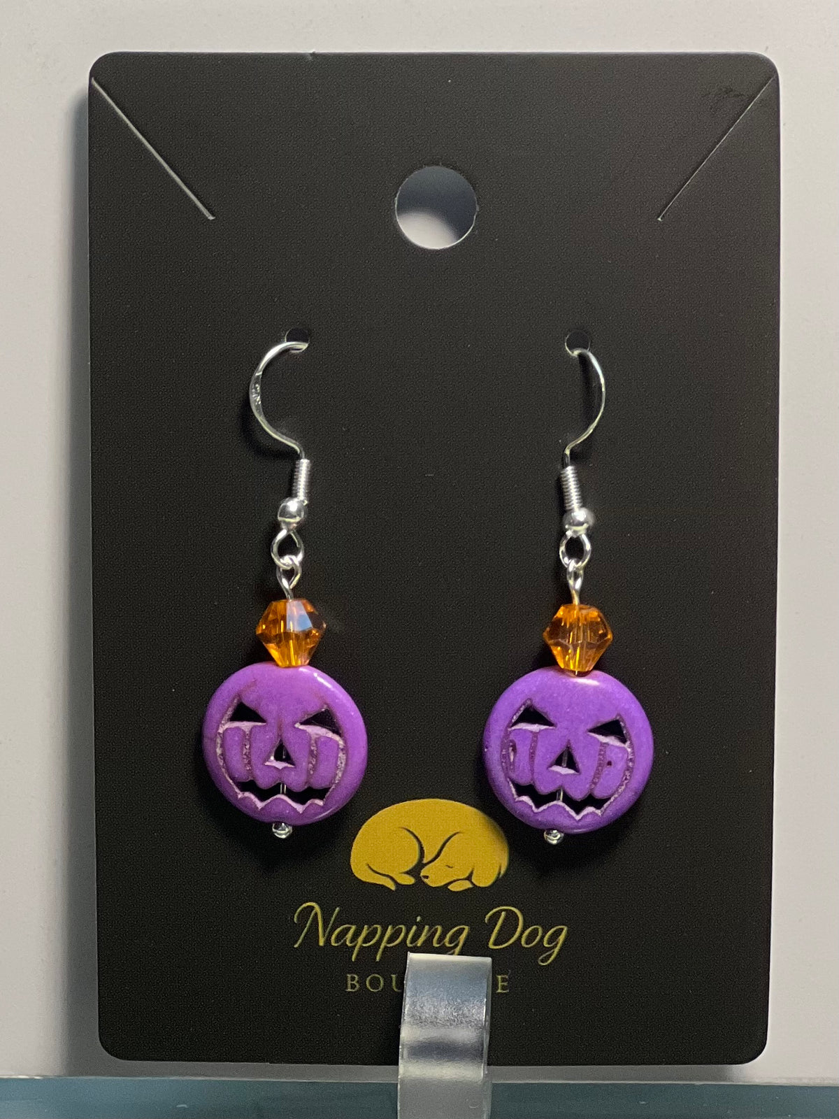 Purple Ceramic Jack-O’-Lantern Dangle Earrings – Halloween Earrings