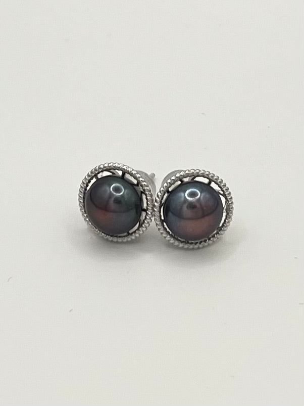 Freshwater Pearl Stud Earrings – Sterling Silver Dark Pearl Earrings