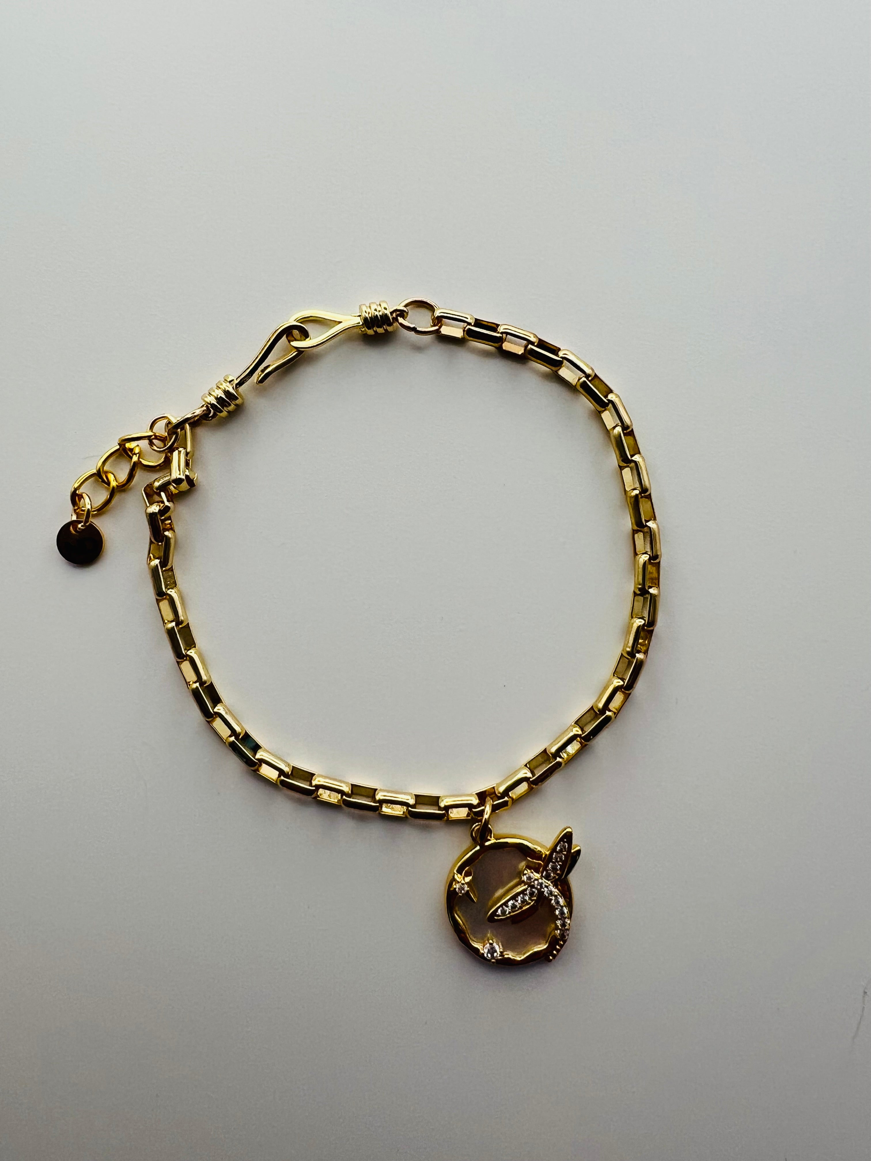 Gold Tone Bracelet with Opal Dragon Fly Charm