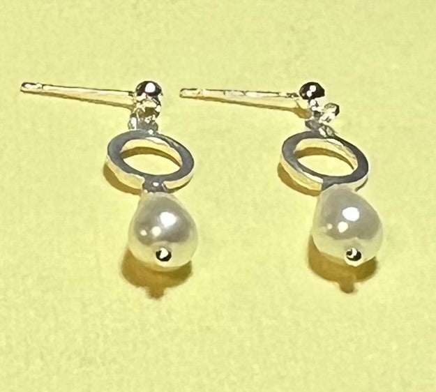Sterling Silver and Faux Teardrop Pearl Dangle Earrings