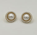 Gold Tone Faux Pearl Stud Earrings with Beaded Halo