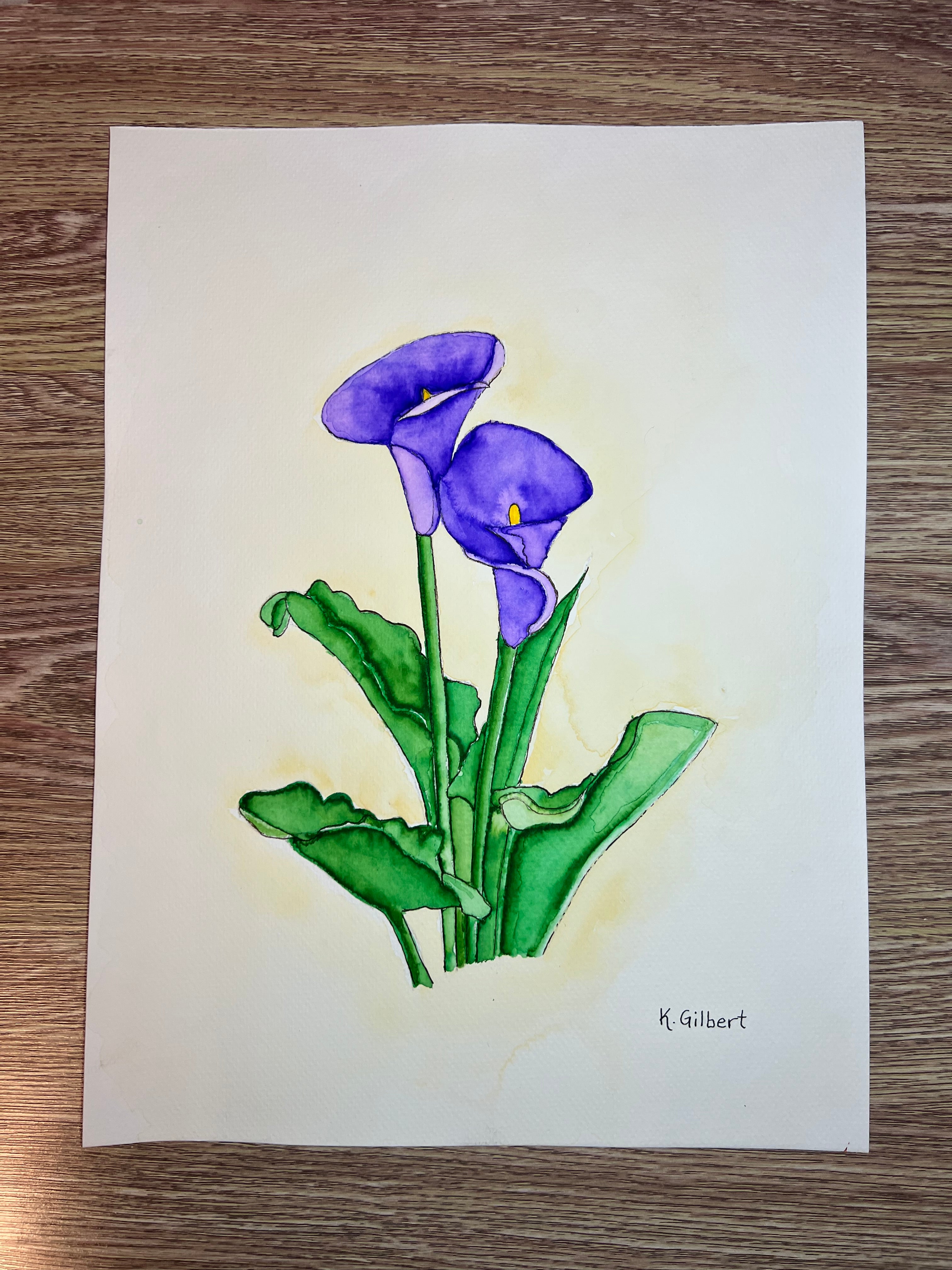 Original Watercolor Painting – Purple Calla Lilies (9x12)