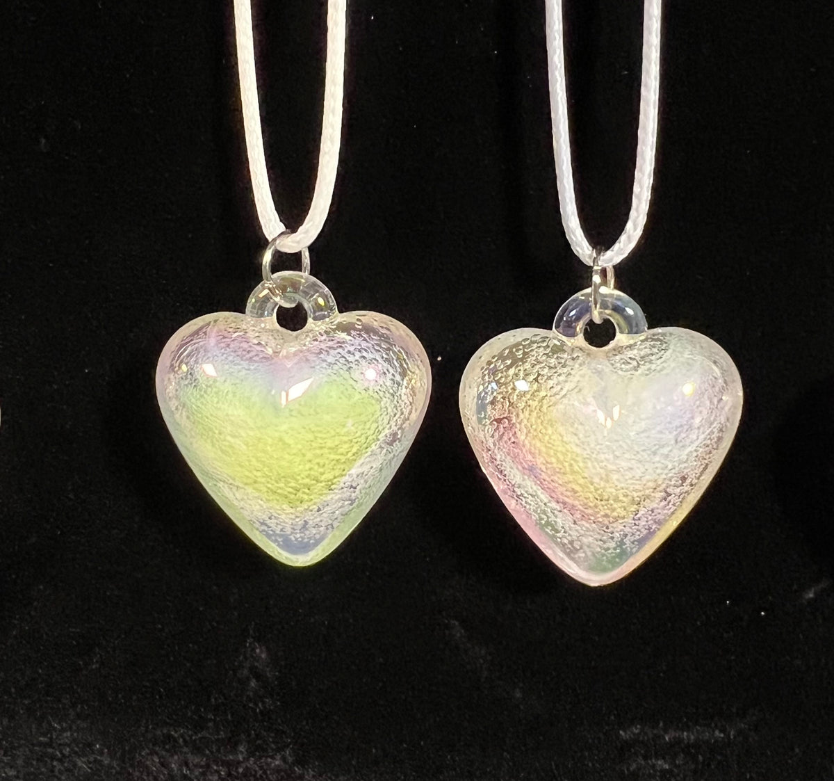 Iridescent Glass Heart Pendant Necklace – 20” Rope Cord – Choice of One
