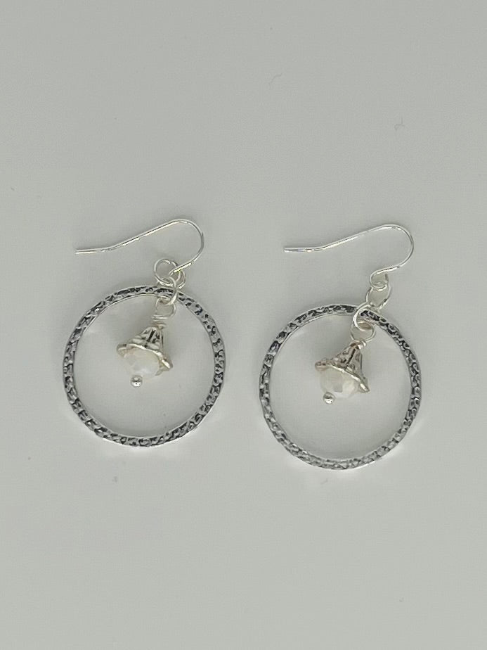 Silver Tone Hoops with Pearl Accents