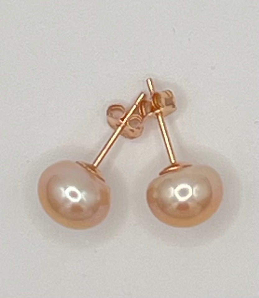 Pink Freshwater Pearl Stud Earrings in  Rose Gold Over Sterling Silver