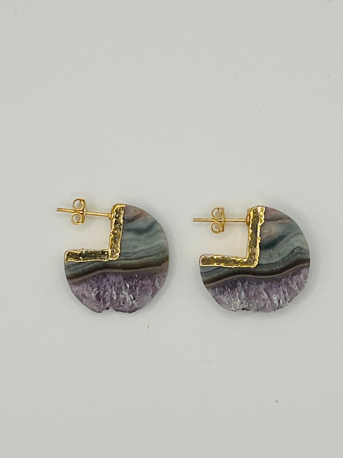 Amethyst Agate Slice Stud Earrings