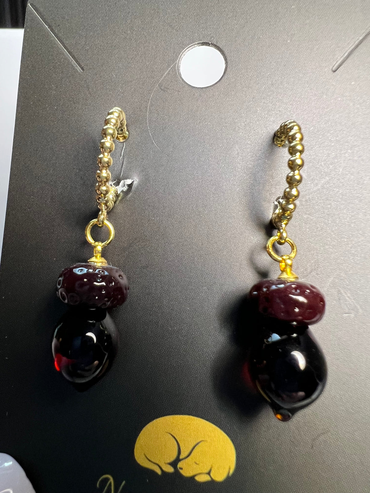 Brown Acorn Bead Dangle Earrings – Gold-Tone Textured Hoop Earrings