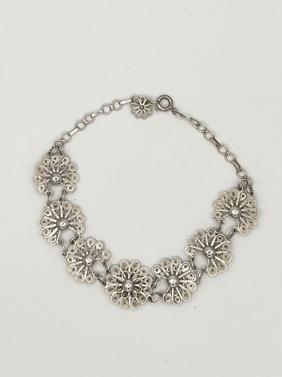 Sterling Silver Floral Link Bracelet