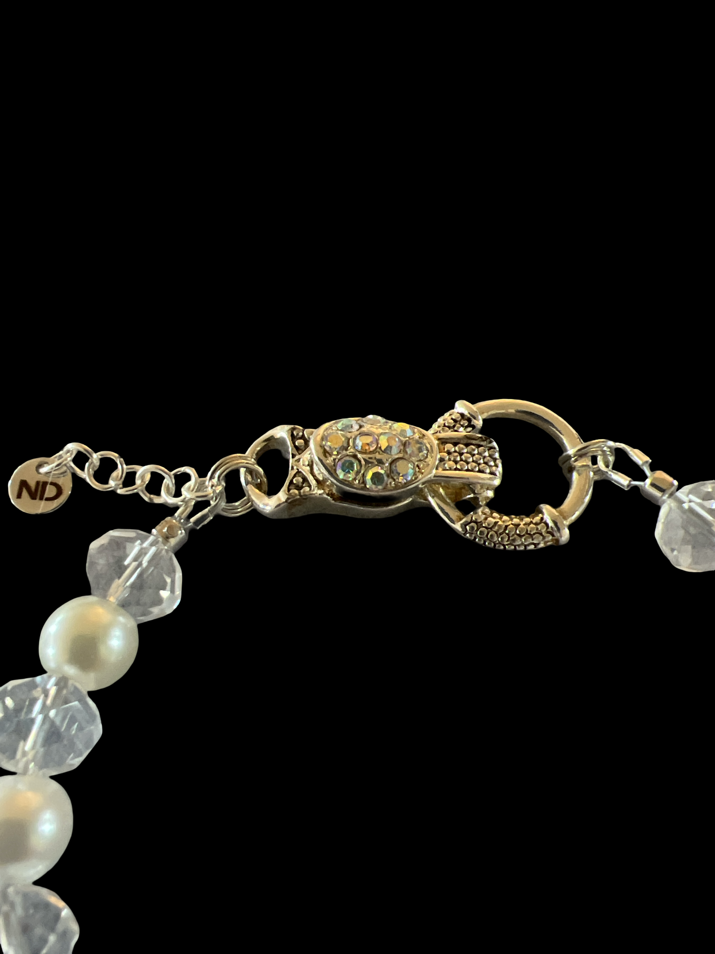 Pearl & Crystal Bracelet with Rhinestone Starburst Charm and Magnetic Closure