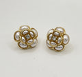 Floral Gold Tone Faux Pearl & Rhinestone Stud Earrings