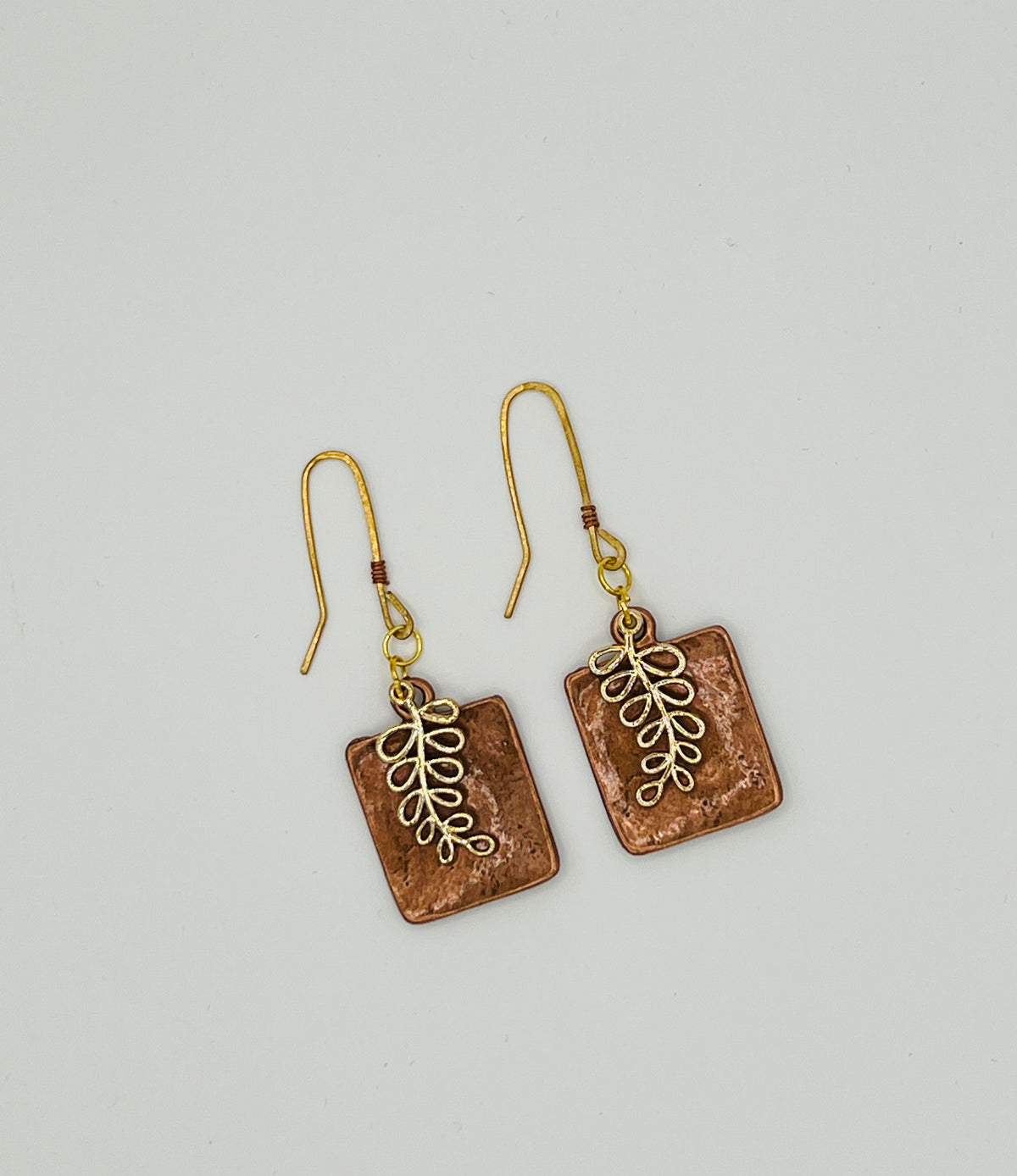 Mixed Metal Copper & Gold Leaf Dangle Earrings