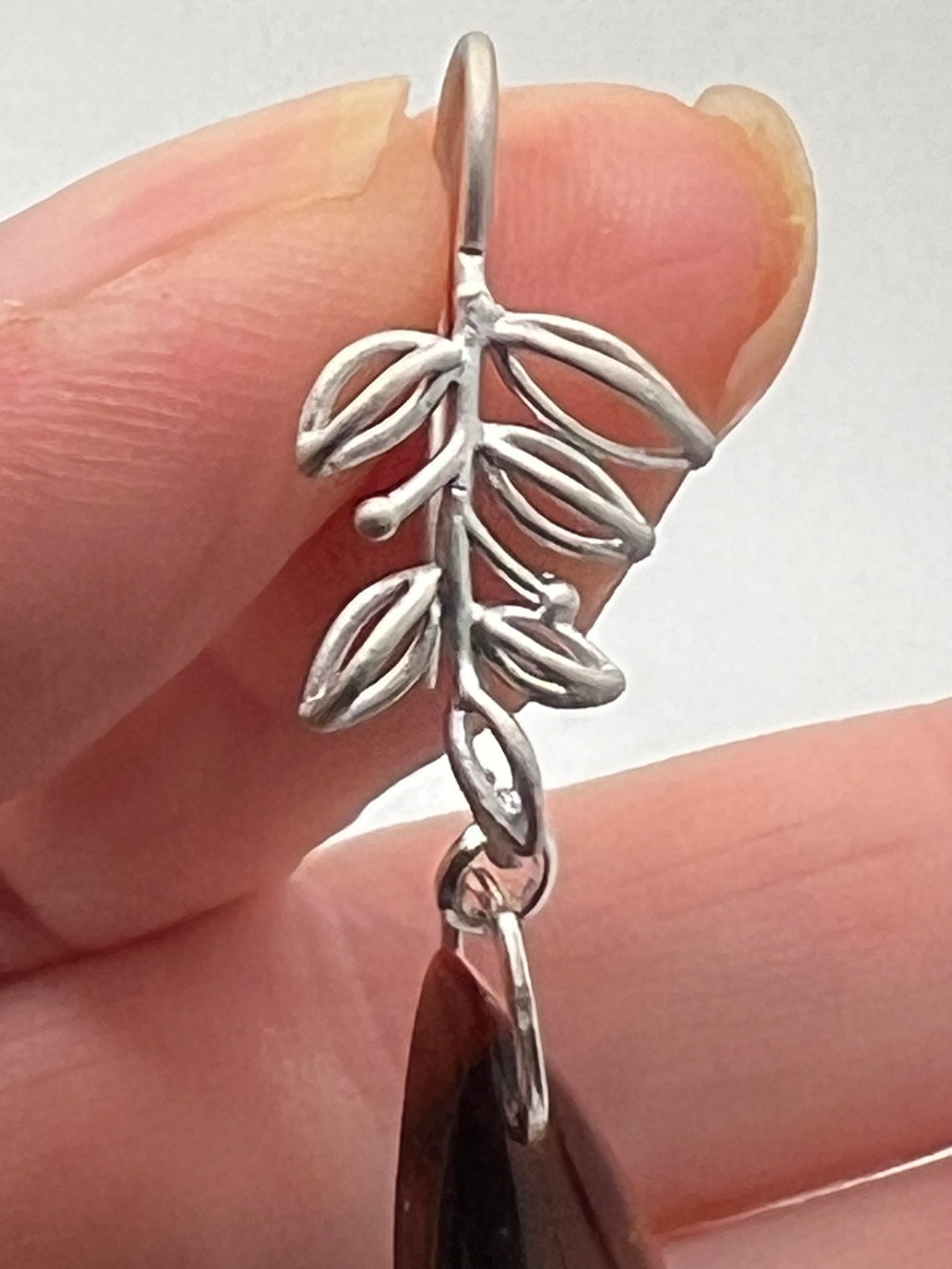 Red Jasper & Brushed Silver Leaf Dangle Earrings