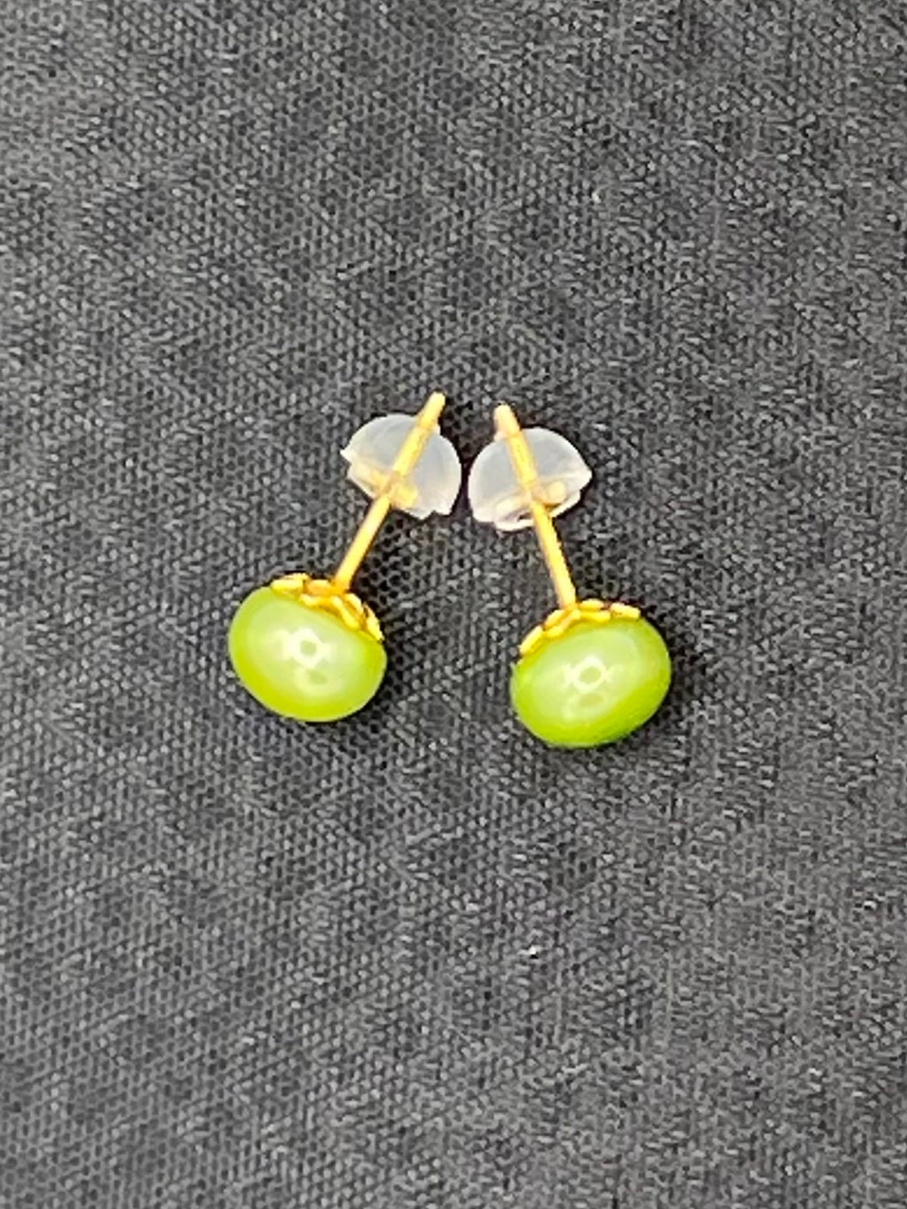 Green Freshwater Pearl Stud Earrings in Gold Filled over Sterling Silver