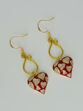 Hand-Shaped Gold Tone Dangle Earrings with Red and Gold Hearts