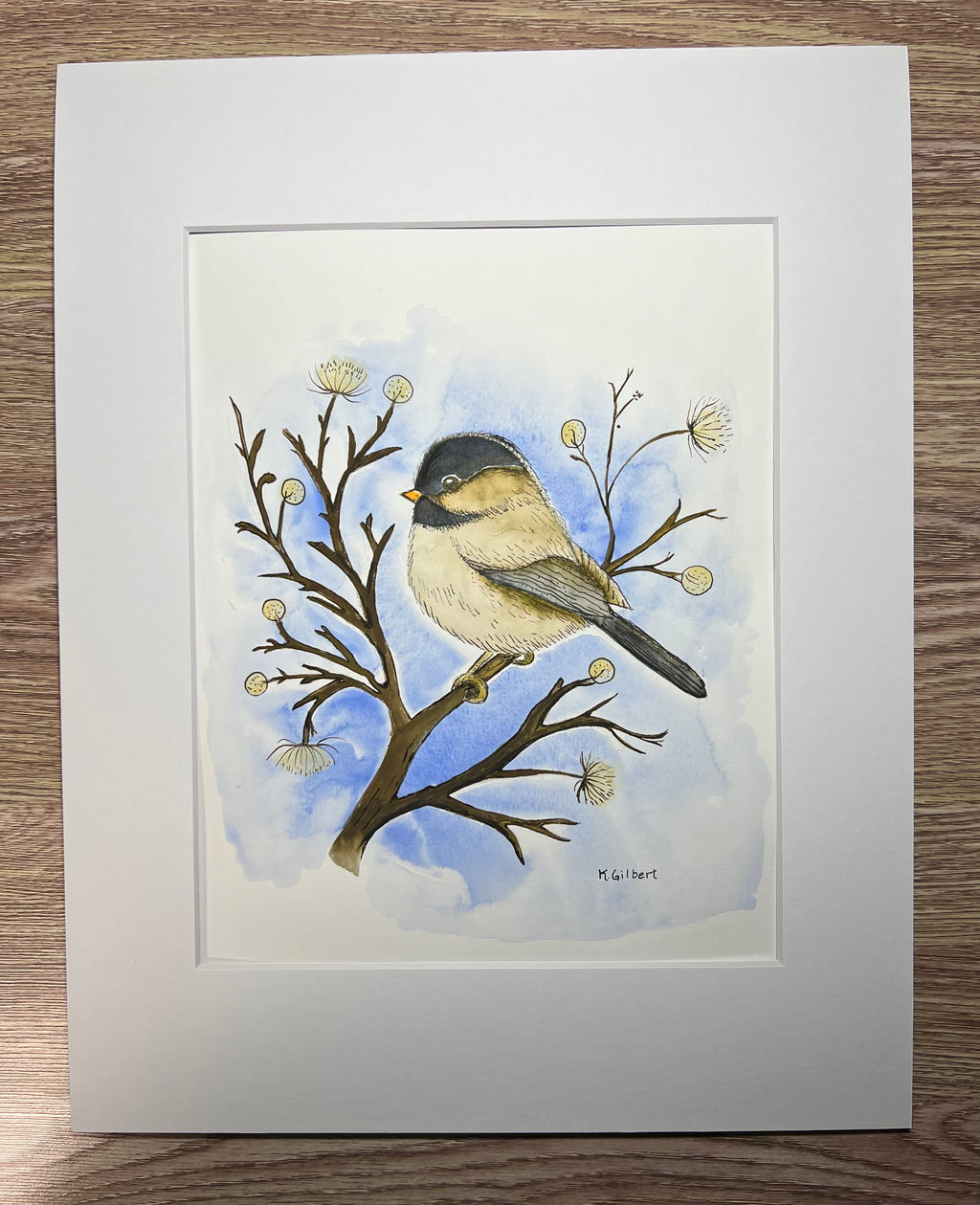 8x10 Chickadee Watercolor – Original Bird Painting