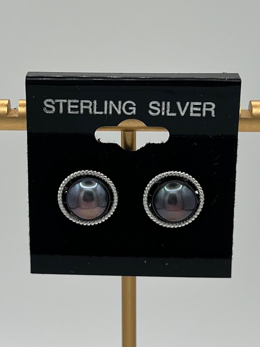 Freshwater Pearl Stud Earrings – Sterling Silver Dark Pearl Earrings