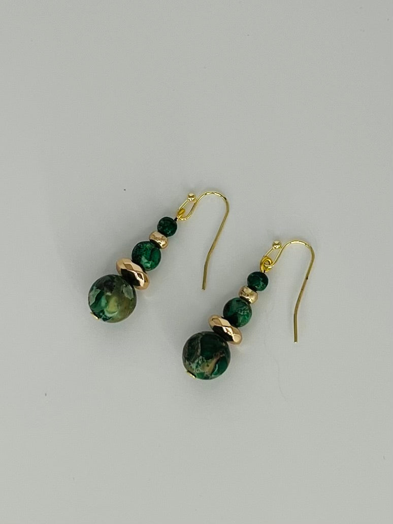 Marble and Gold Dangle Earrings