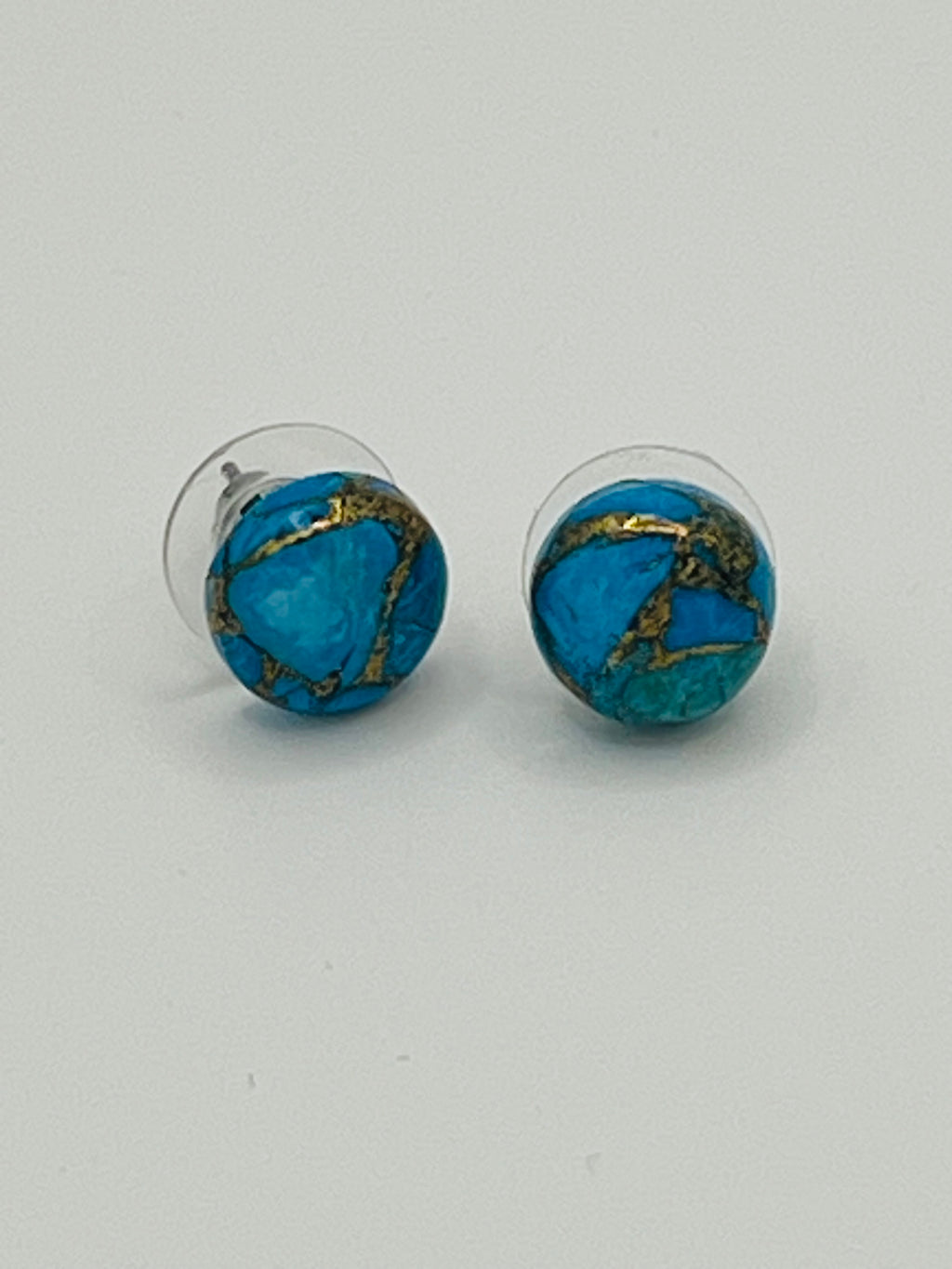 Blue Turquoise Mosaic Stud Earrings – Gold Accent