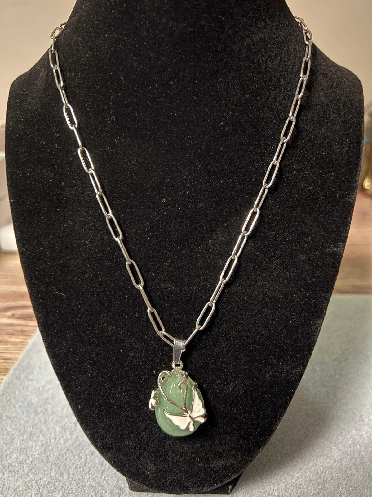 Stainless Steel Green Butterfly Pendant Necklace