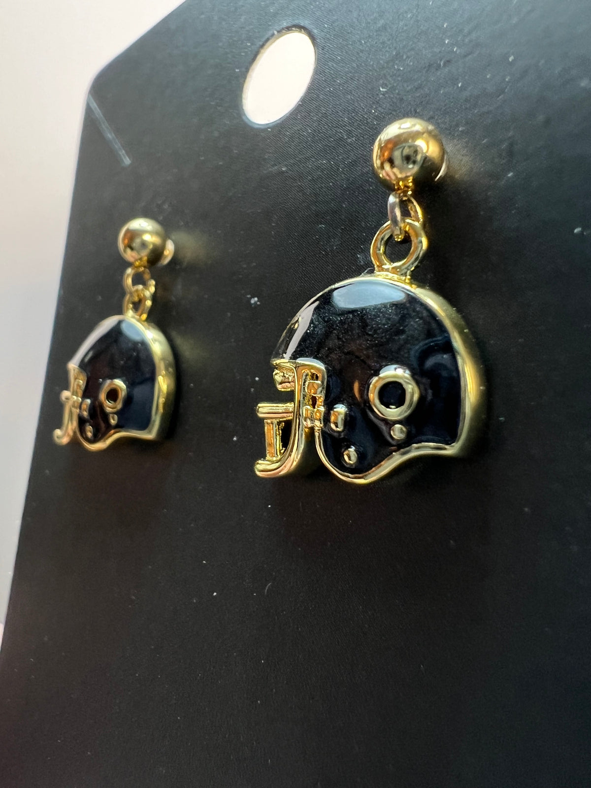 Black Football Helmet Dangle Earrings – Gold-Tone Sports Earrings