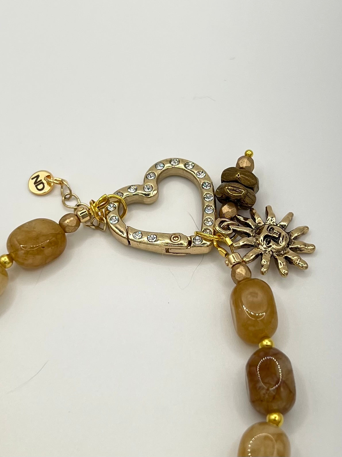 Golden Yellow Bee Beaded Bracelet with Heart Clasp, Sun Charm & Citrine Beads