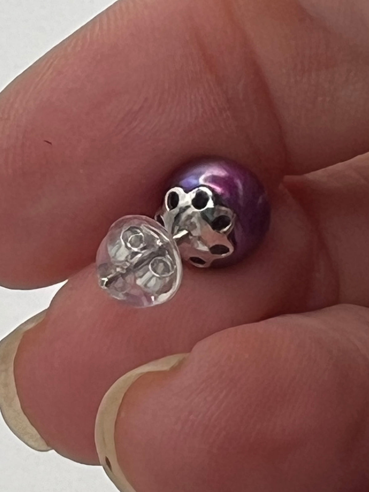 Purple Freshwater Pearl Stud Earrings in Sterling Silver