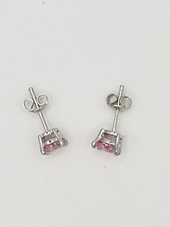 925 Sterling Silver Round-Cut Pink Stud Earrings