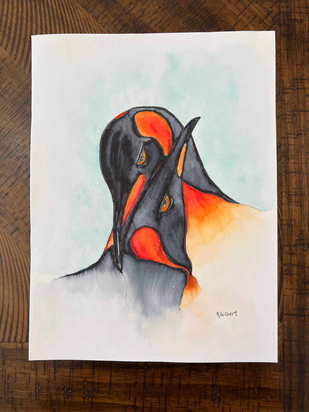 Original Watercolor Painting – “Embrace” Penguin Portrait (9x12)