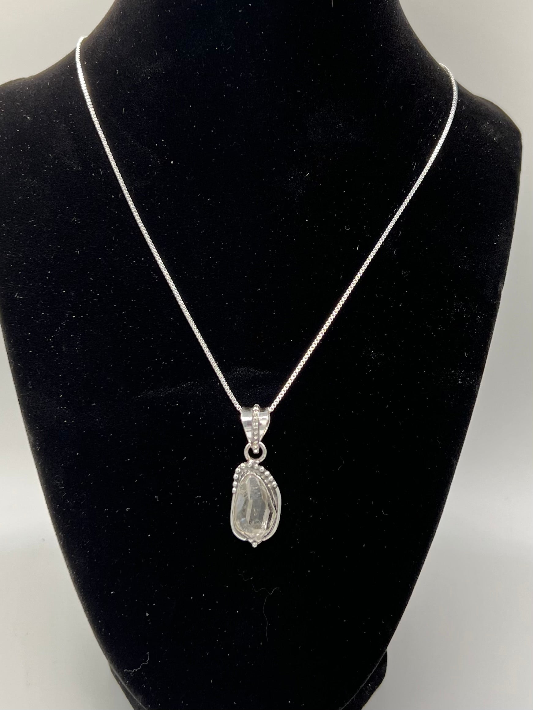Genuine Herkimer Diamond Pendant Necklace – Sterling Silver Wrapped on 20” Sterling Silver Chain