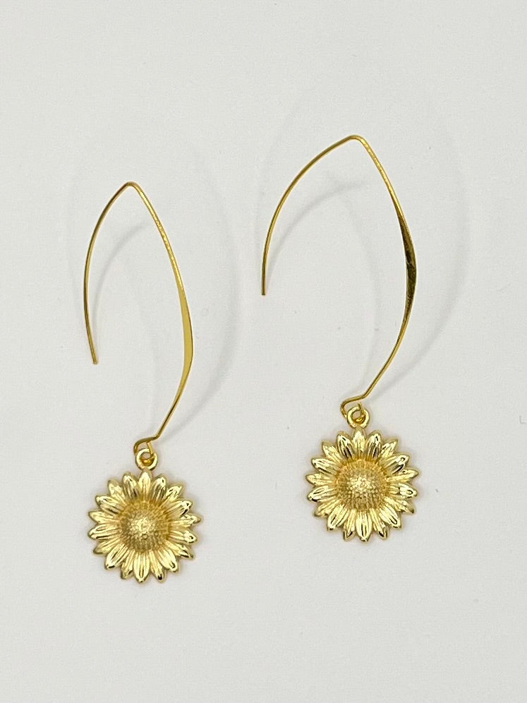 Gold Tone Sunflower Earrings