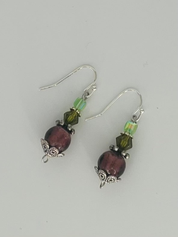 Purple and Light Green Dangle Earrings