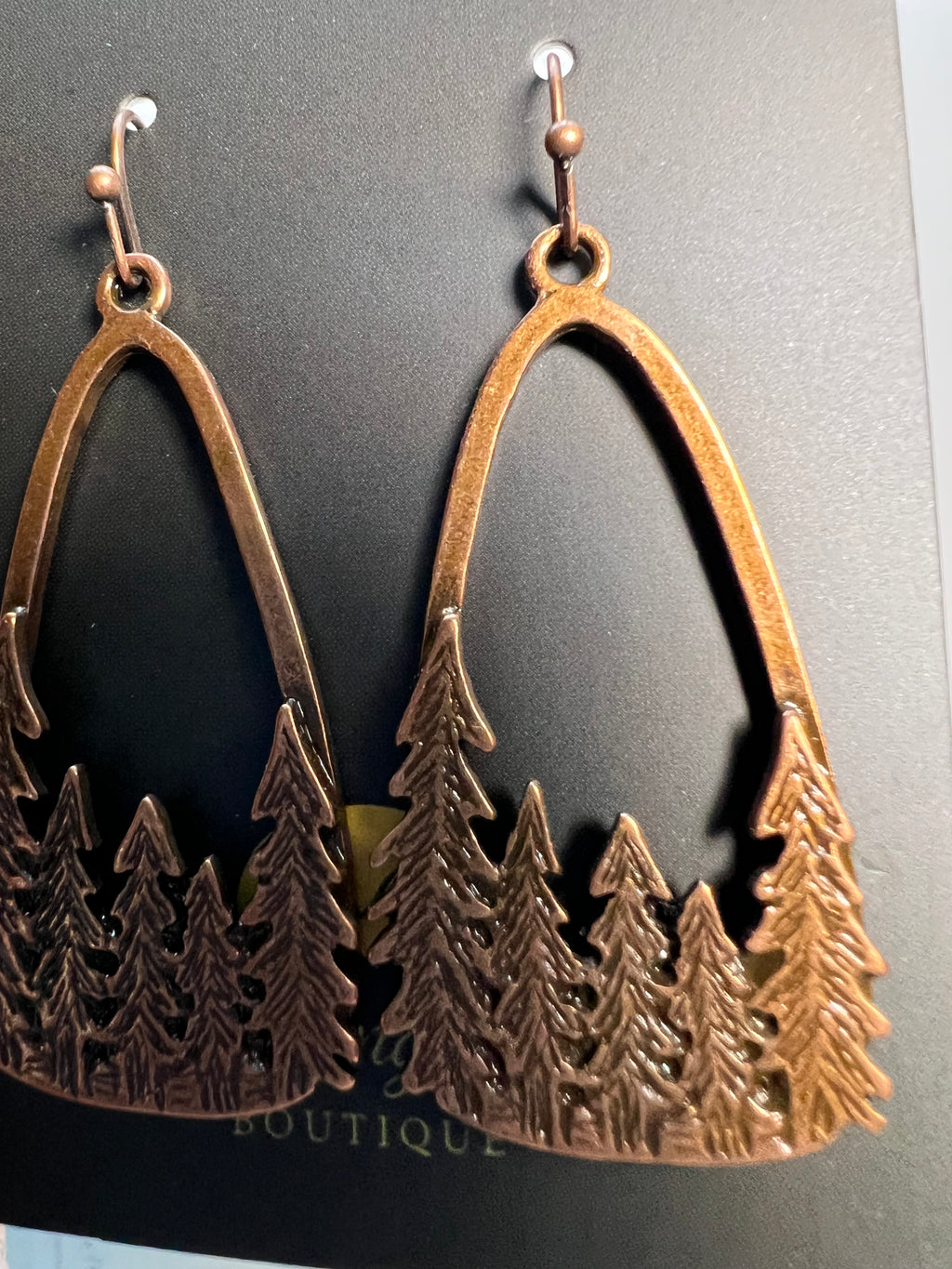 Antique Bronze Forest Dangle Earrings – Pine Tree Woodland Earrings
