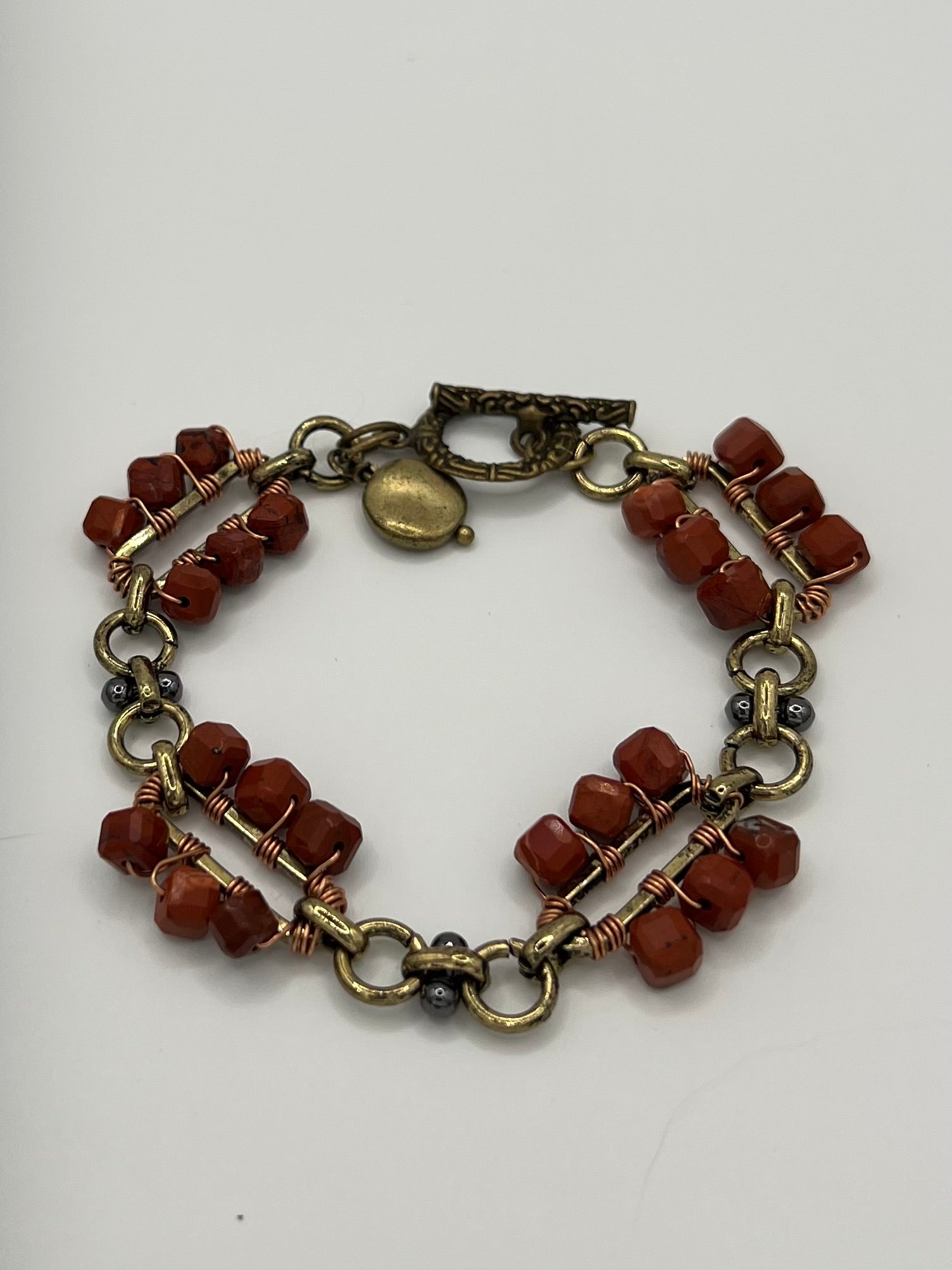 Mixed Metal Wire Wrapped Red Stone Bracelet