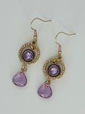 Purple Gemstone and Gold Dangle Earrings with Gold Round Crystal Accents