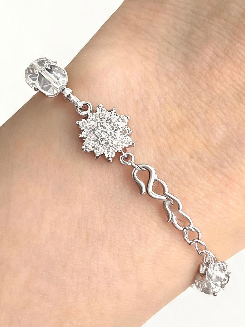 Crystal Snowflake Bracelet – Clear Beaded Rhinestone Bar Bracelet