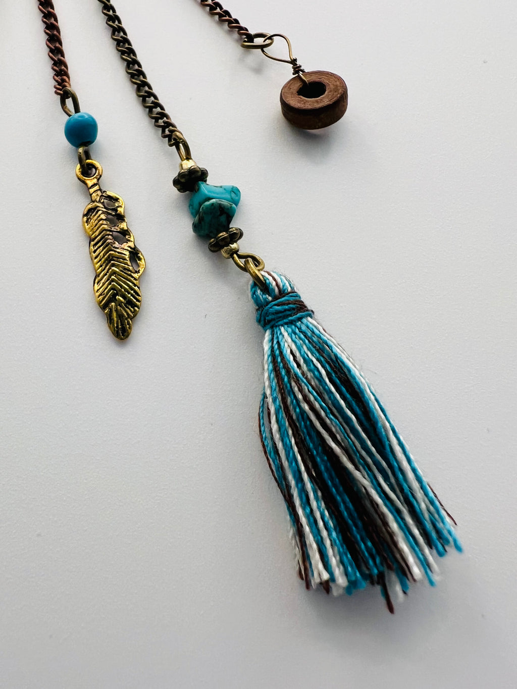 Boho Feather Charm Keychain with Turquoise Accents
