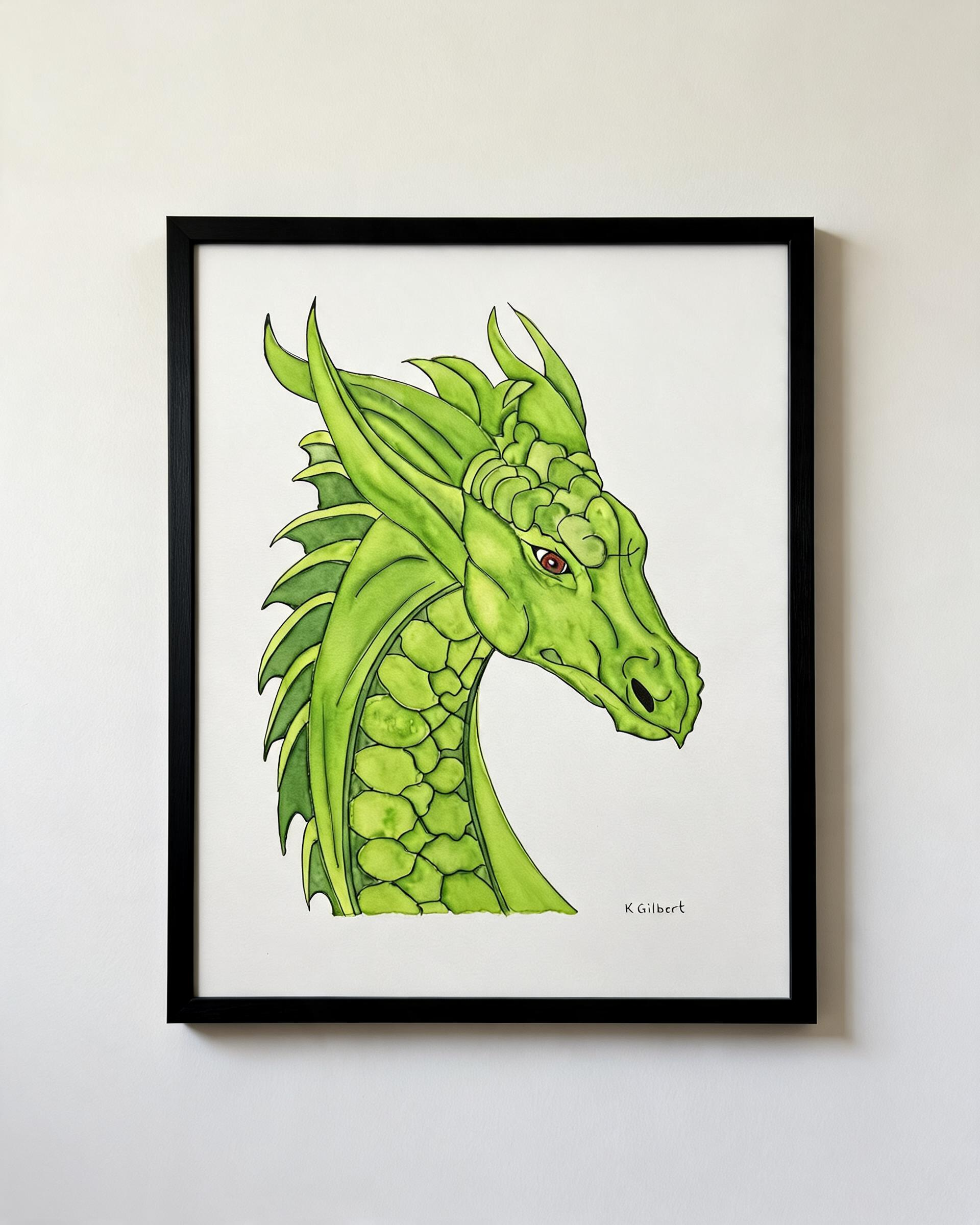 Watercolor Green Dragon Painting