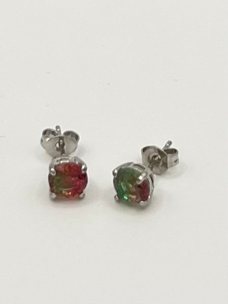 Sterling Silver Round Watermelon Tourmaline Earrings