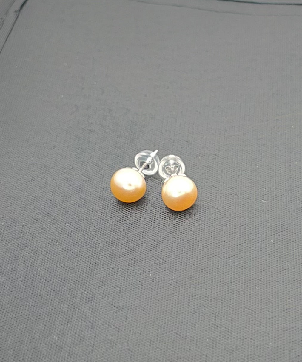 Pink Freshwater Pearl Stud Earrings in Sterling Silver