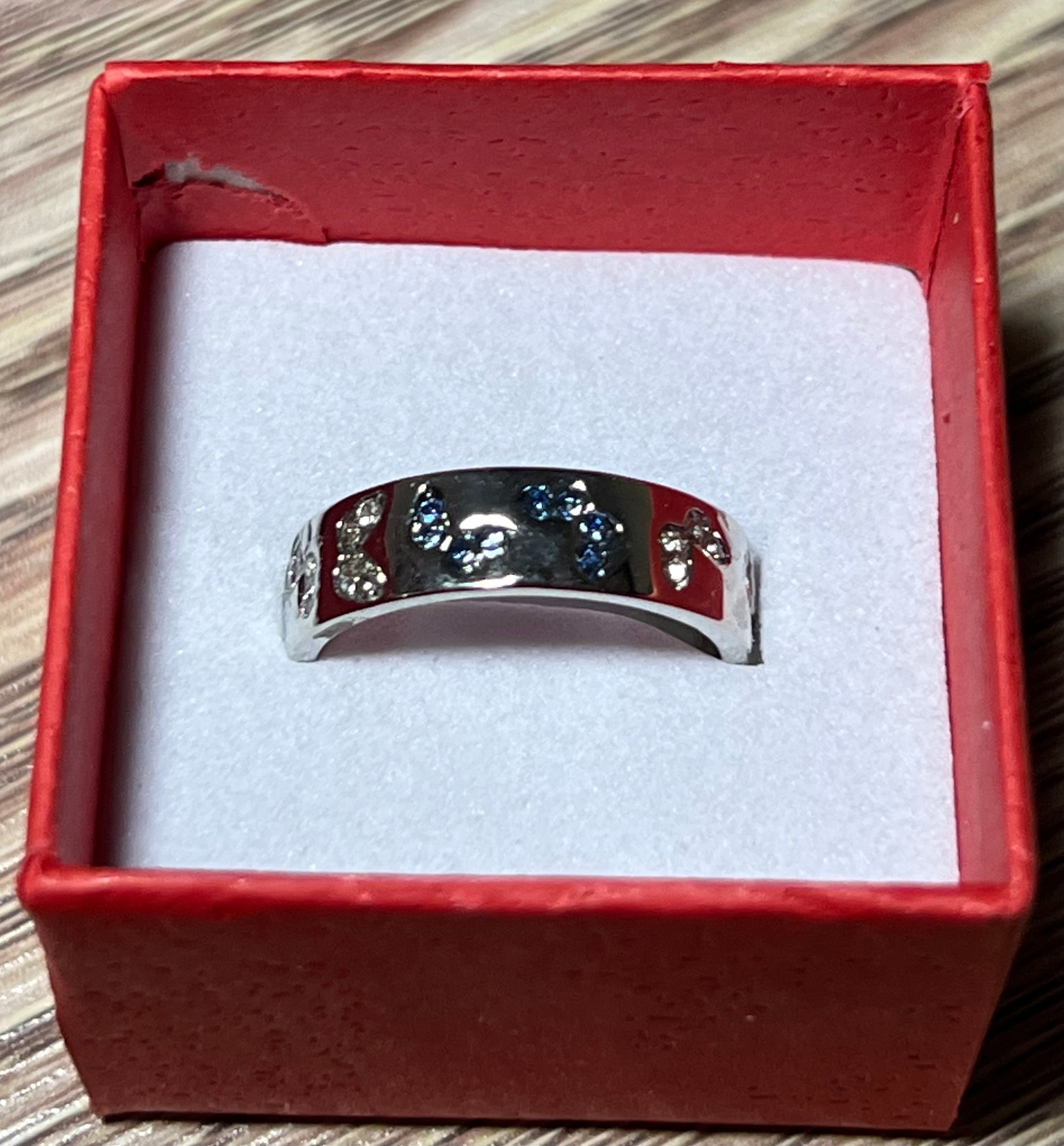 Sterling Silver Crystal Butterfly Band Ring – Size 7 (Pink, Clear or Blue)