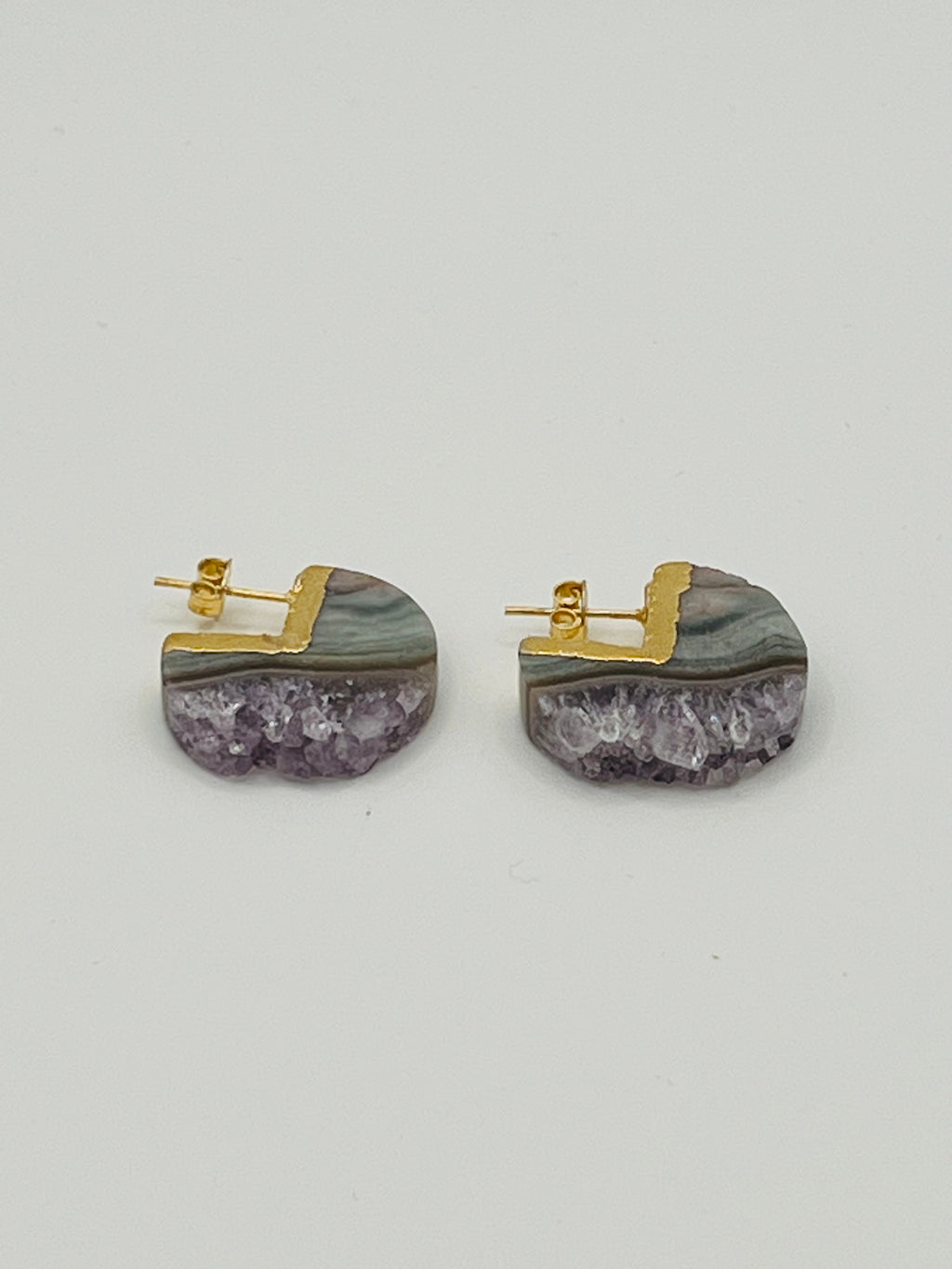 Amethyst Agate Slice Stud Earrings