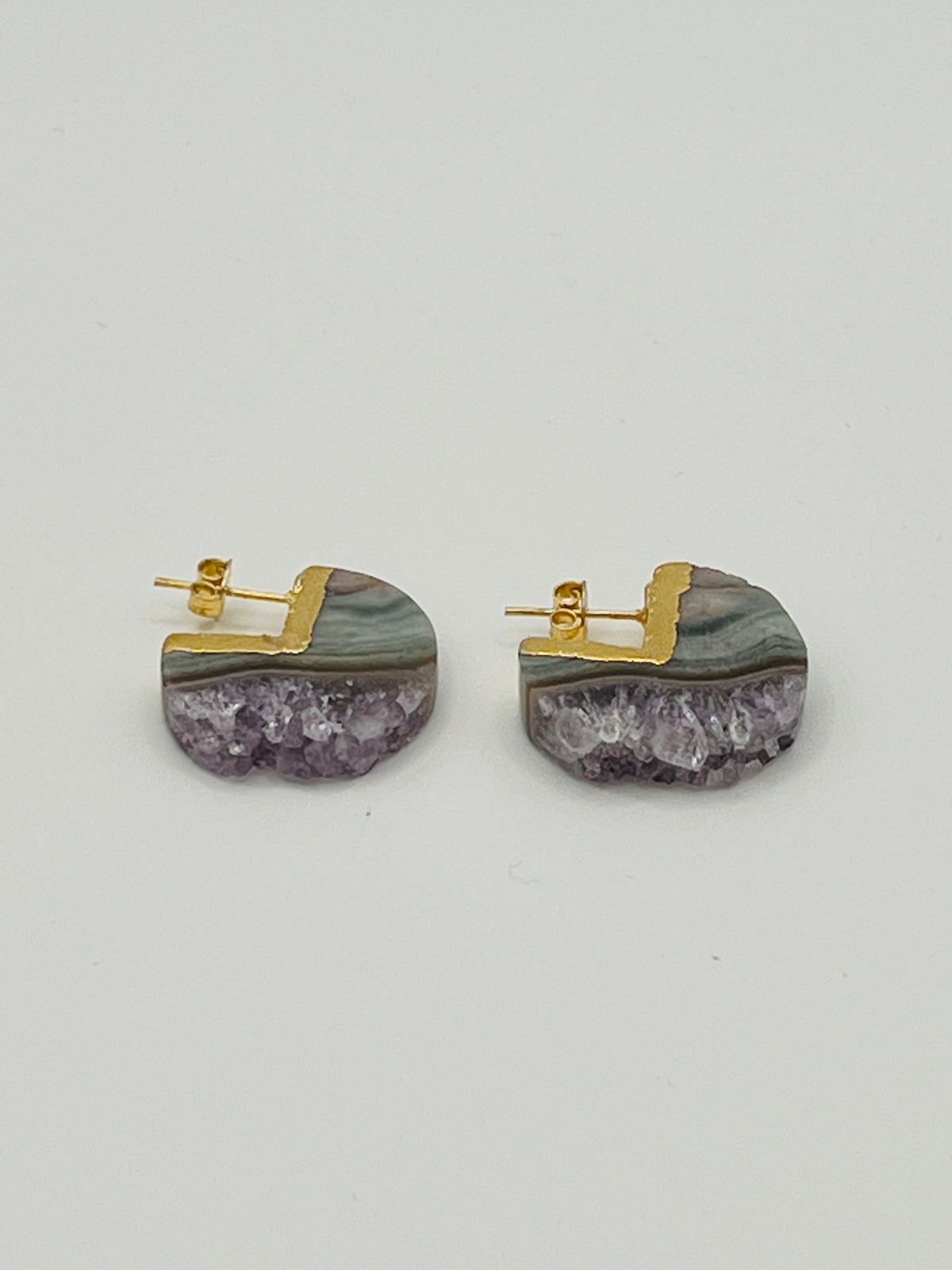 Amethyst Agate Slice Stud Earrings